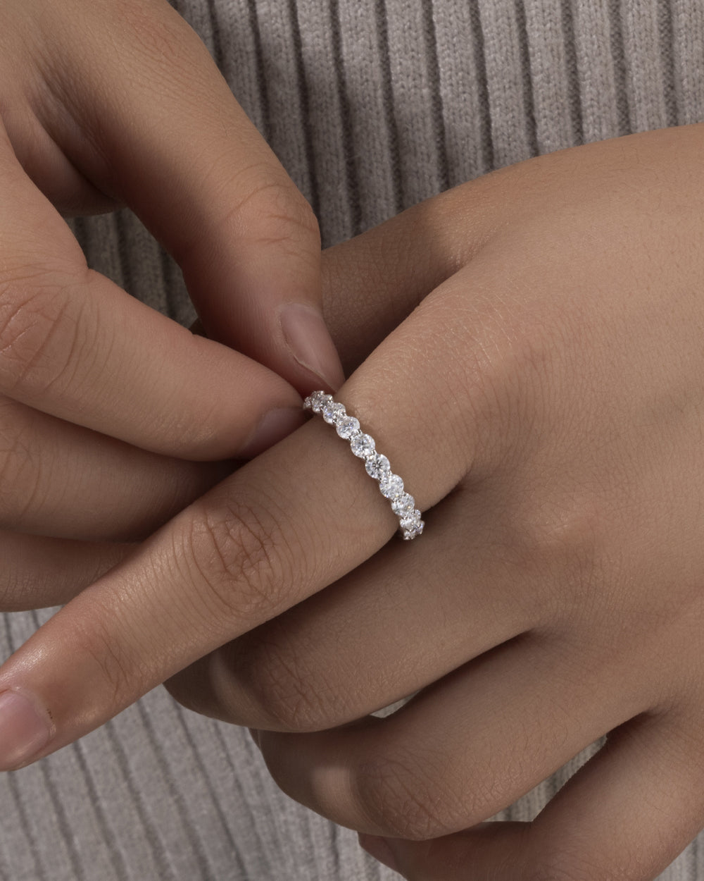 MOISSANITE THIN ETERNITY RING.
