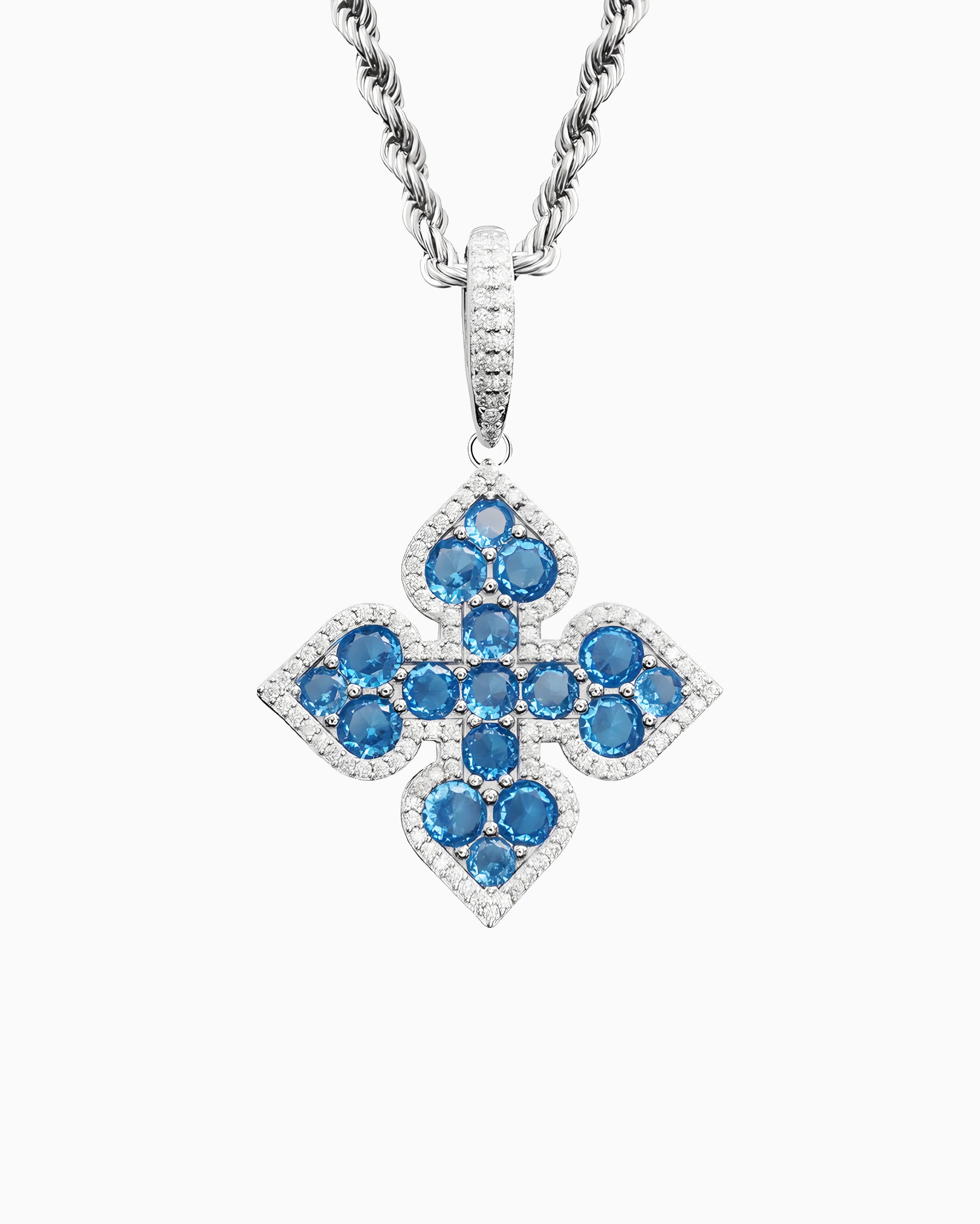 MOISSANITE BLUE CLOVER PENDANT.