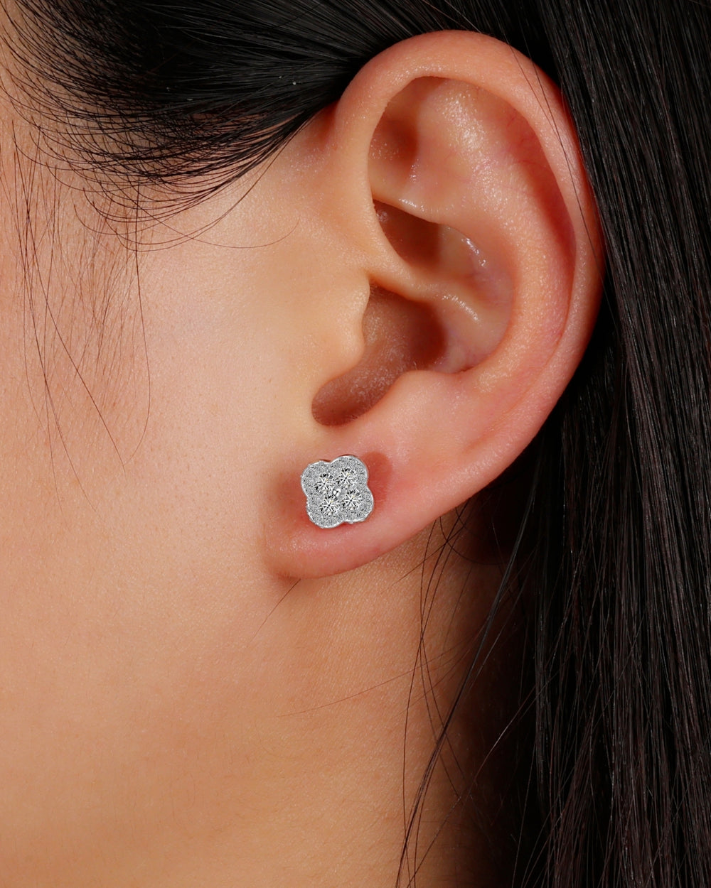 ICED CLOVER STUDS 925. - WHITE GOLD